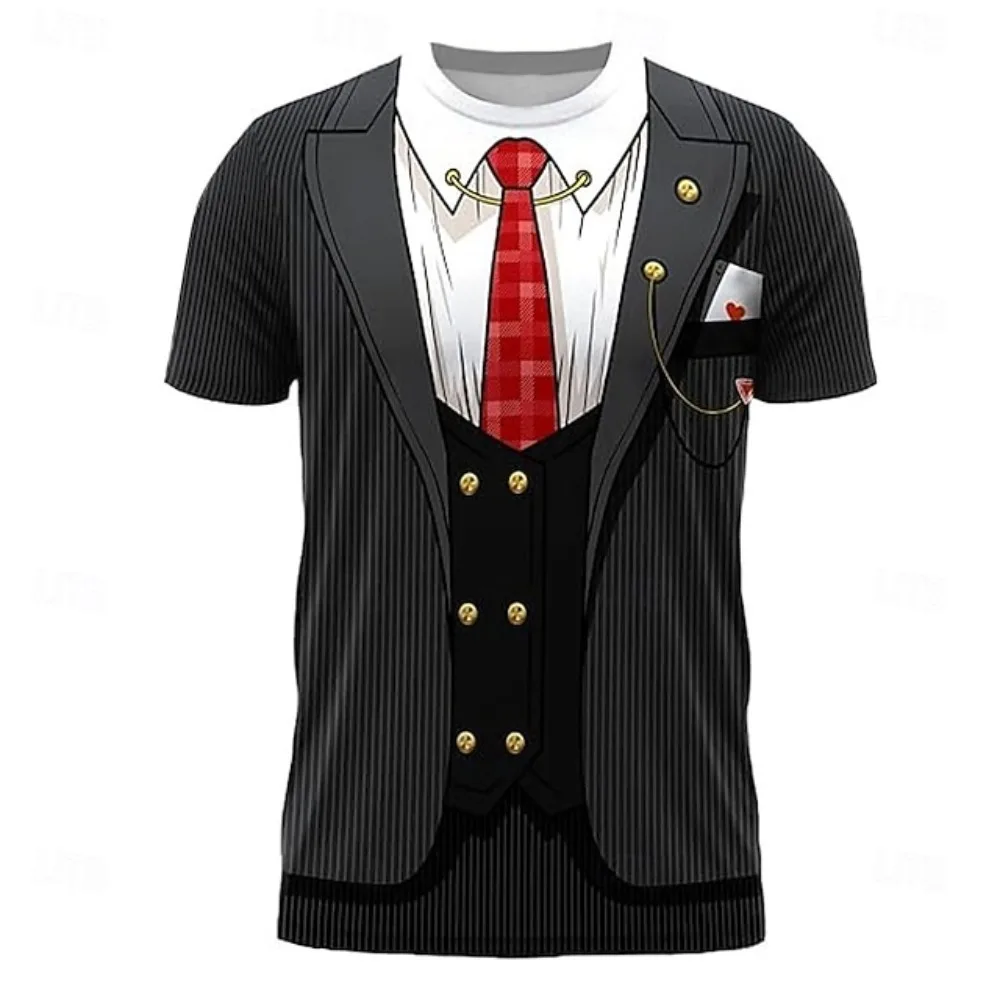 Creative suit patterns3D print sport quick-dry breatha men's T-shirt outdoor street fun party role-playing parent-child clothing