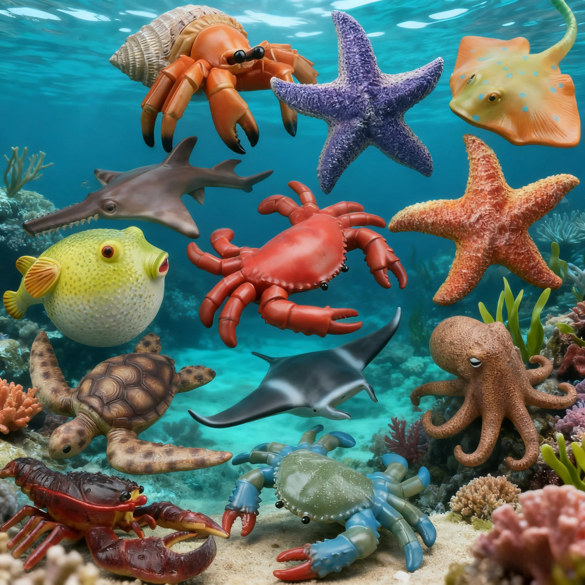 

Realistic Ocean Animal Toys Soft Rubber Marine Crab Fish Turtle Whale Models Educational Bath Playset Perfect Birthday Kid Gift