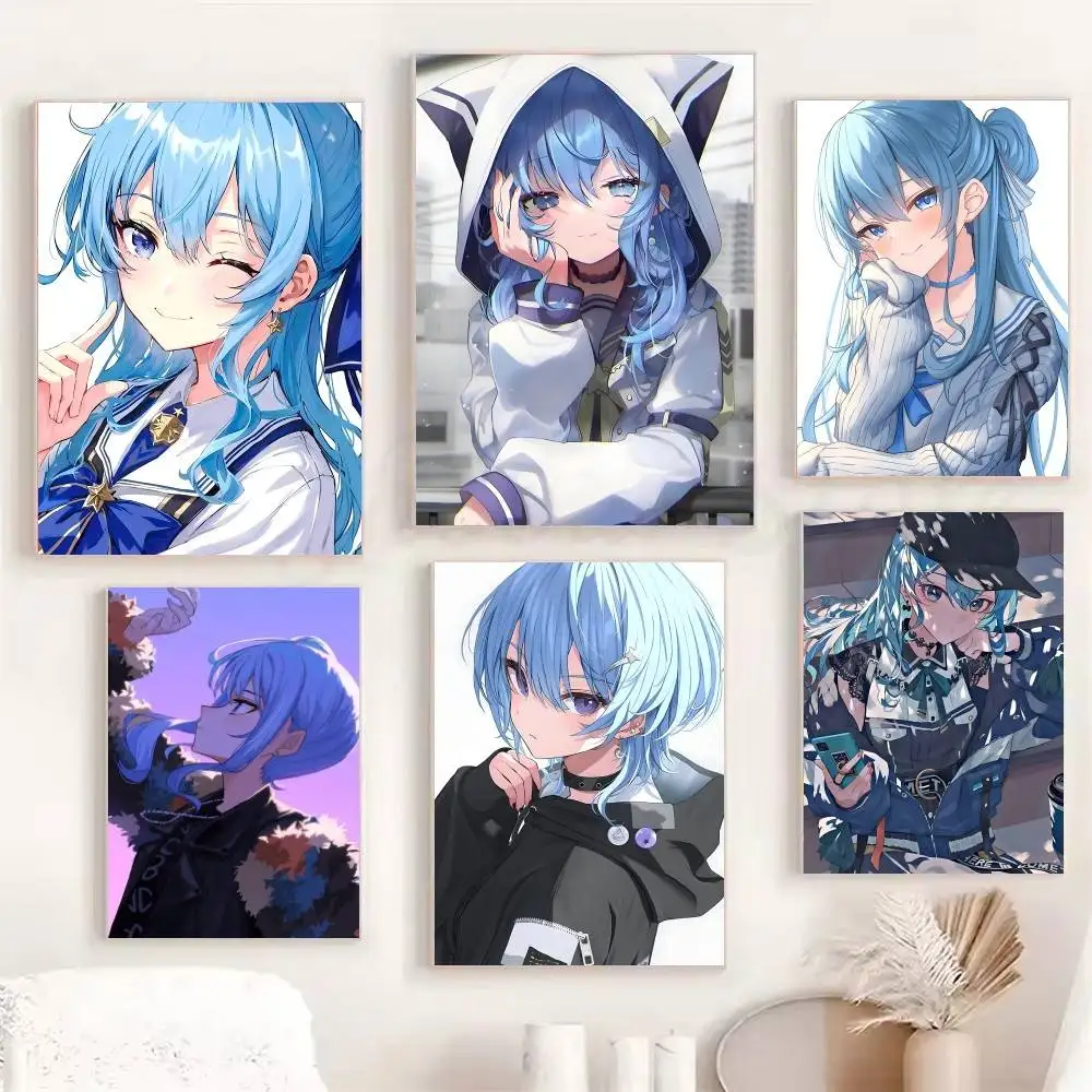 Virtual Idol Anime Girl H-Hoshimachi S-Suisei Posters Fancy Wall Sticker for Living Room Bar Decoration Wall Decor