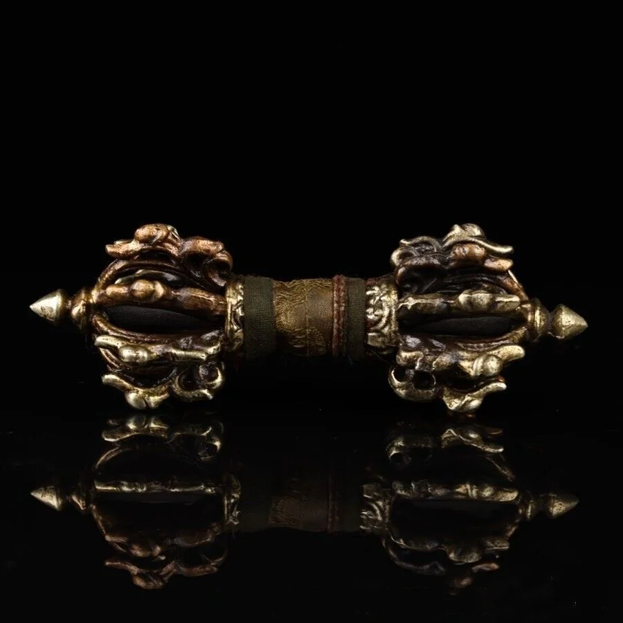 

6"old Tibet Buddhism temple bronze Gilt Vajra Phurpa Dagger equipment statue