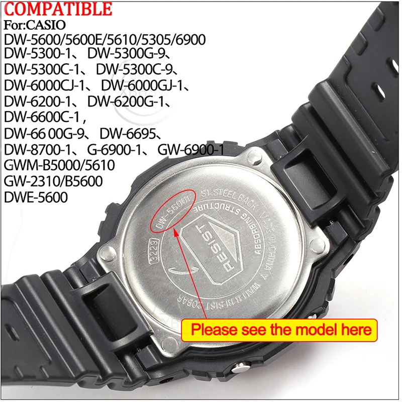 Watch Accessories For DW-5600 G5600 GW-M5610 B5600 Men Sport Waterproof Rubber Band Replacement Strap 16mm Bracelet