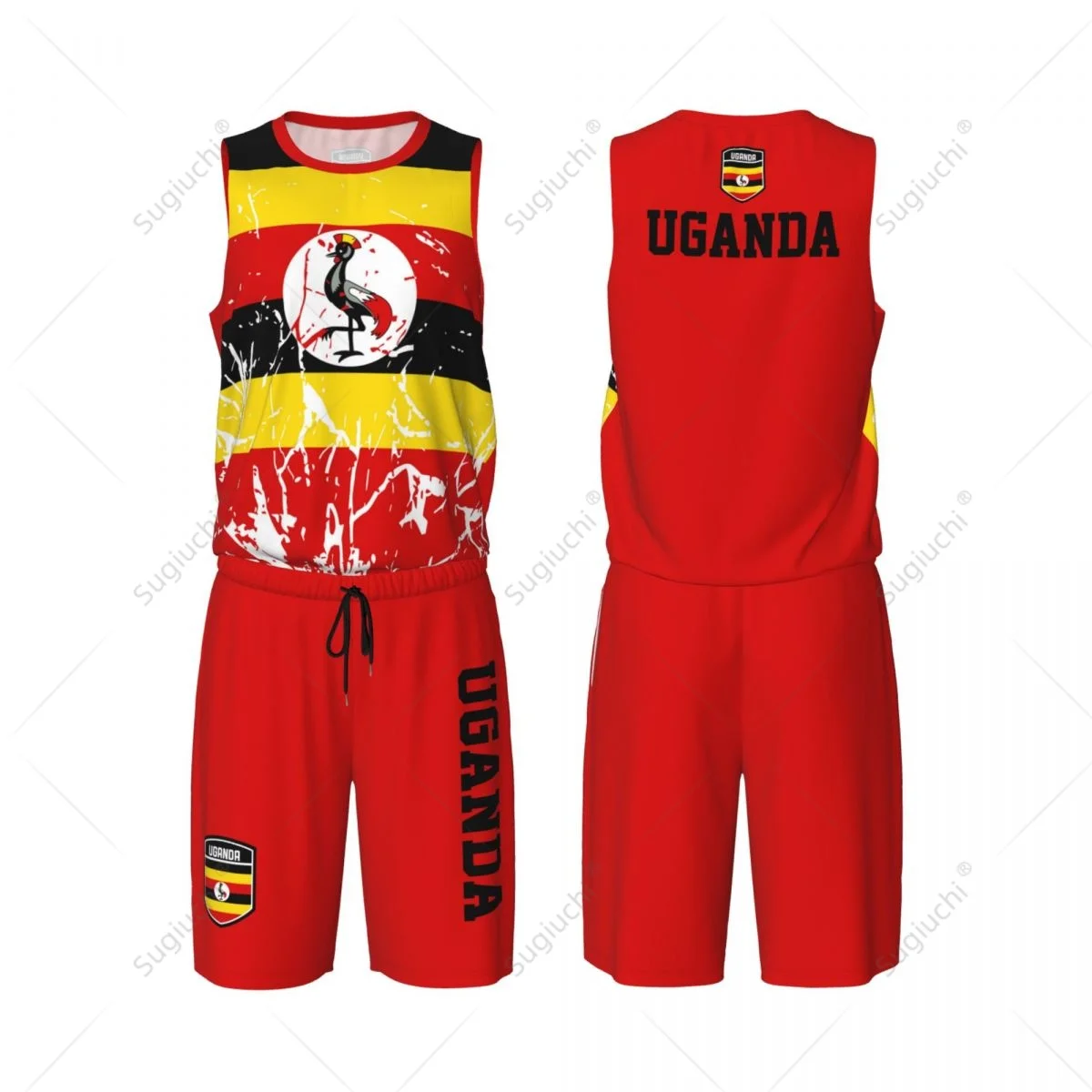 Team-up Uganda Flag Grain Men Basketball Jersey Set Shirt & Pants Sleeveless Custom Name Nunber Exclusive