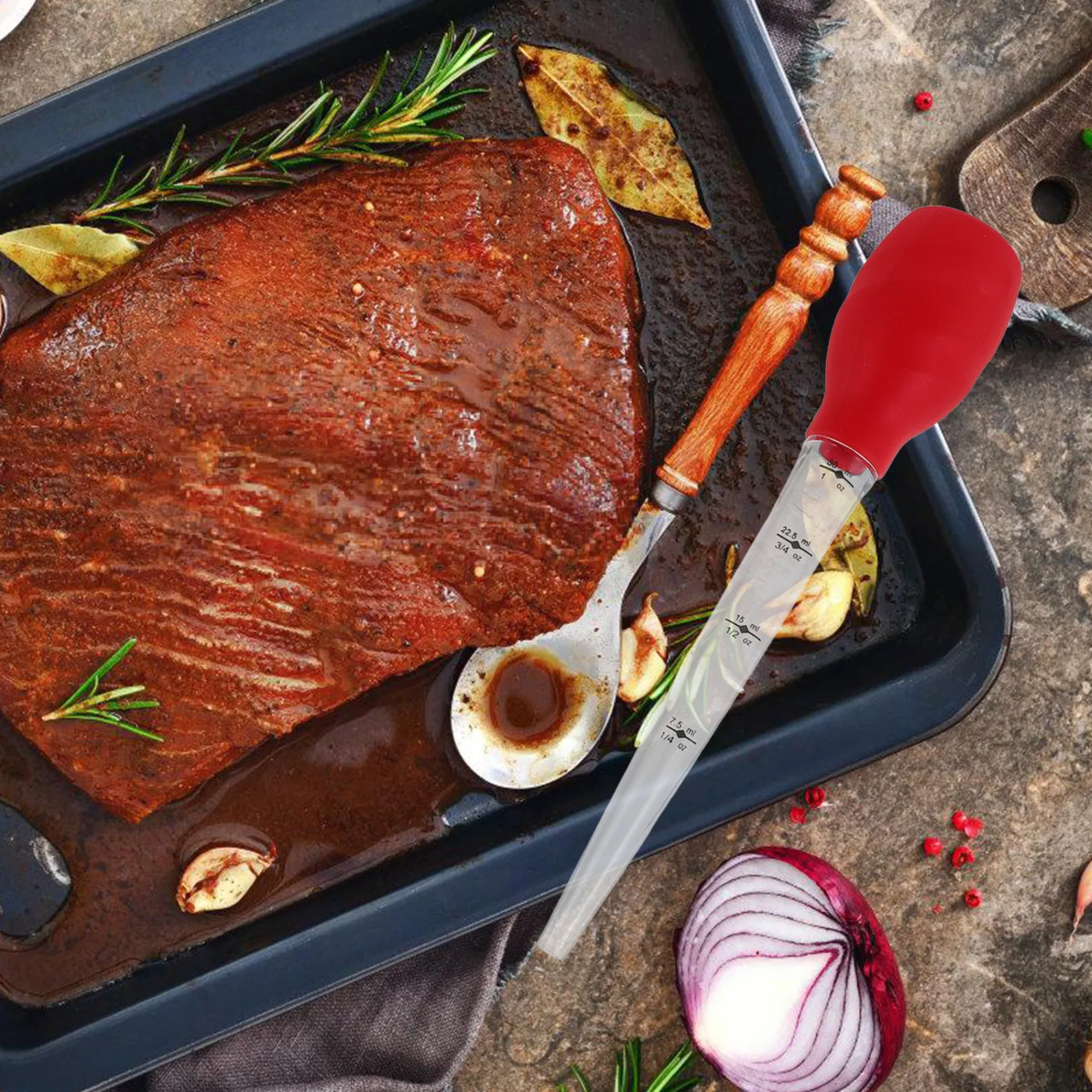 Cuchara de silicona pequeña para desgrasado de alimentos con cepillo de limpieza incorporado para desgrasado y marinado de pollo, carne, pescado, para cocinar, barbacoa y freidora de aire.