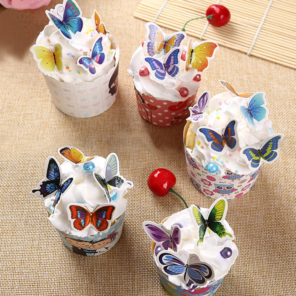 50Pcs Butterflies Wedding Birthday Rice Wafer Paper Cupcake Cake Toppers Cake Decoration Birthday Wedding Cake Tool