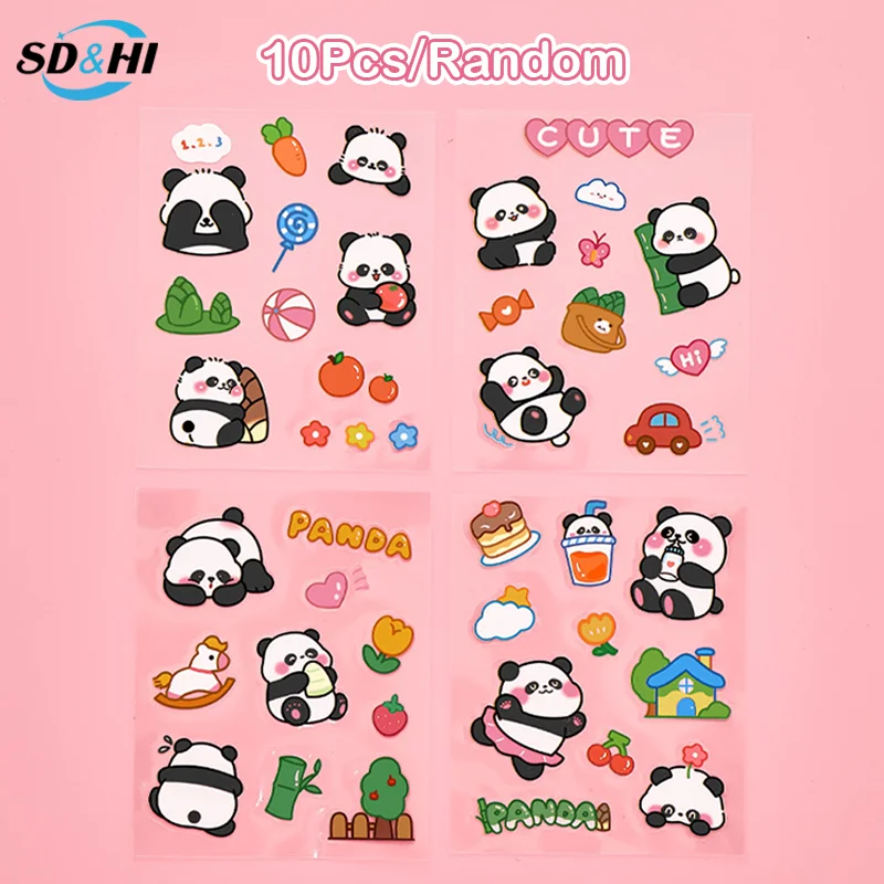 10Sheets Cartoon Panda Patterns Stickers Cute Creative Panda Sticker Stationery Sticker Waterproof Water Cup Decoration Stickers