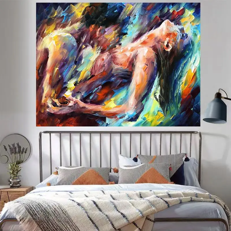 VIKAMA Impressionist Figure Tapestry, Vintage Art-Style Colorful Oil Painting Wall Hanging, Home Decor Polyester Backdrop