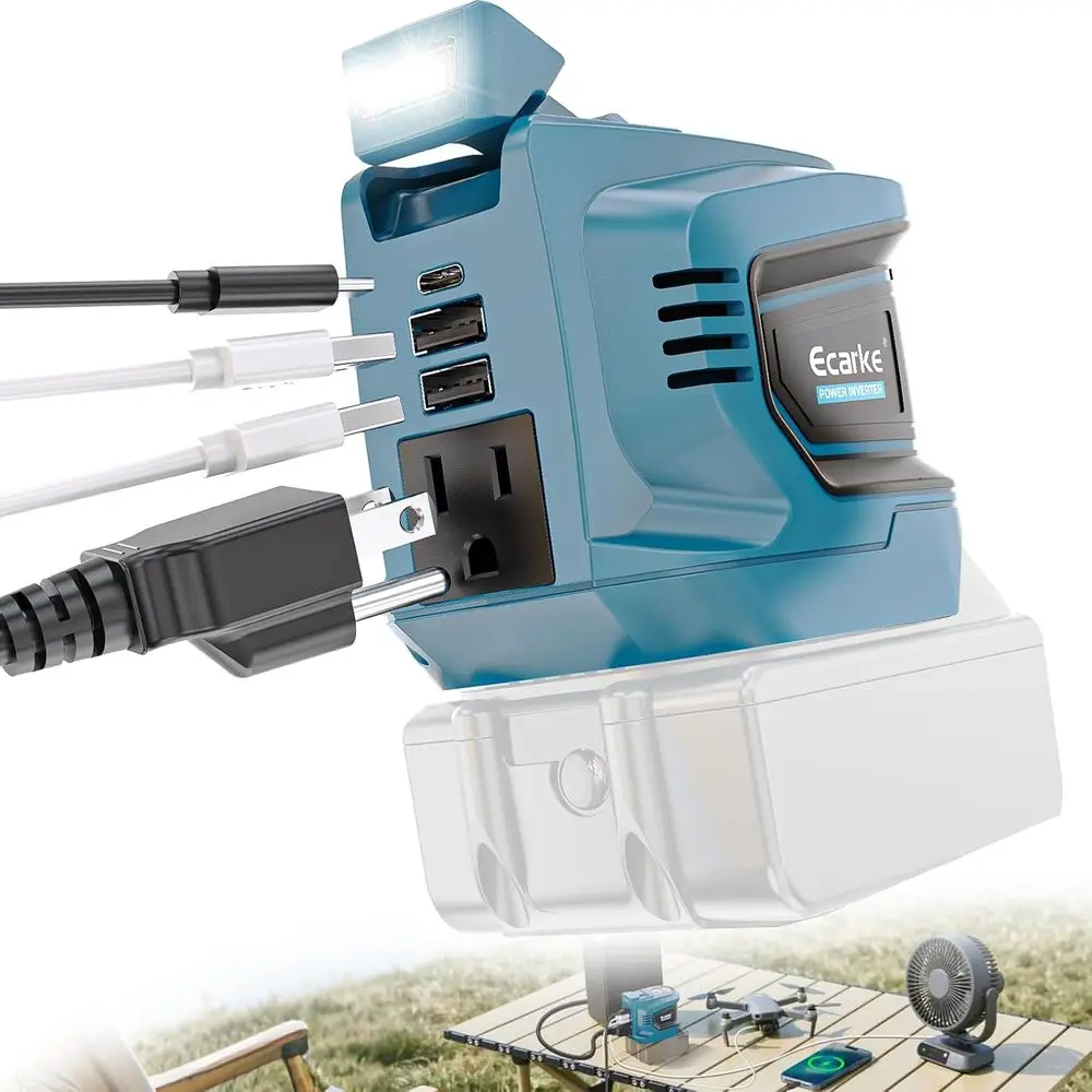 

Инвертор мощностью 200 Вт, DC 18В в AC 110-120В, портативная электростанция, 2 USB-порта, 1 Type-C и 1 AC-розетка