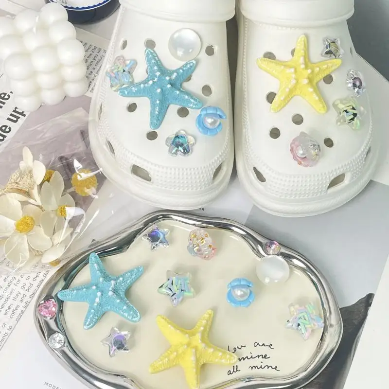 1Set Hole Shoes Summer Shoe Starfish Pearl Shell Decorative Shoe Accessories Buckle Accessories Removable DIY Decor Gift image 5