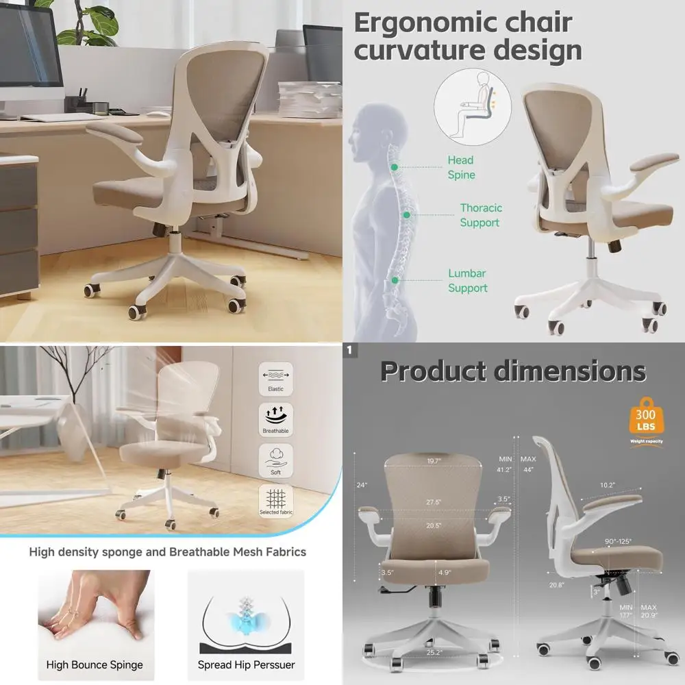 

Ergonomic High-Back Desk Chair with Adjustable Lumbar Support and Flip-Up Armrests