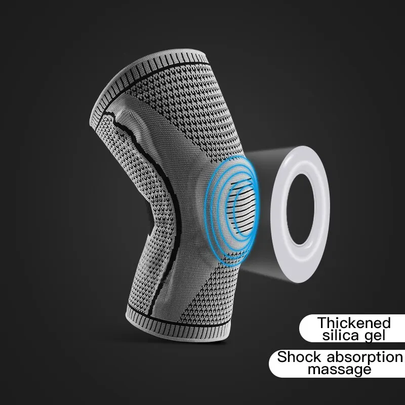 1-teilige Kniebandage mit Patella-Motiv, mittlere Unterstützung, starker Meniskus, Silikon, Kompressionsschutz, Sport-Knieschoner, Laufkorb