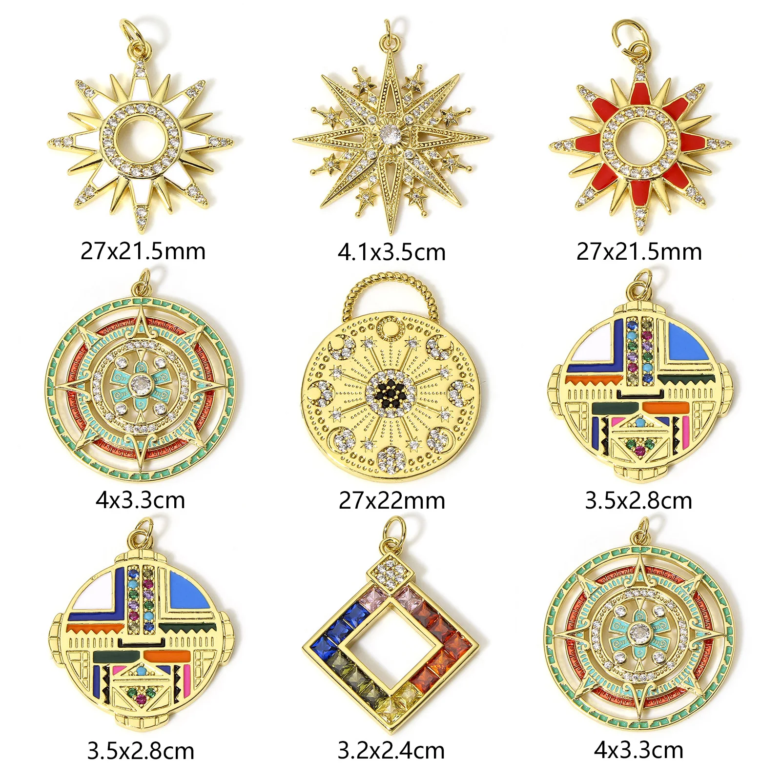 1pc New Fashion Brass Galaxy Charms Gold Color Sun Star Multicolor Enamel Cubic Zirconia Pendant DIY Necklace Women Jewelry Gift