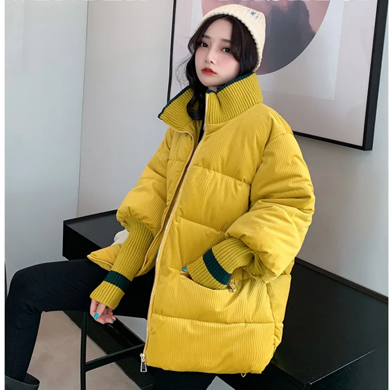 

2023 Winter Woman Jacket Corduroy Padded Coat Lady Parka Loose Student Bread Clothing Thick Outerwear