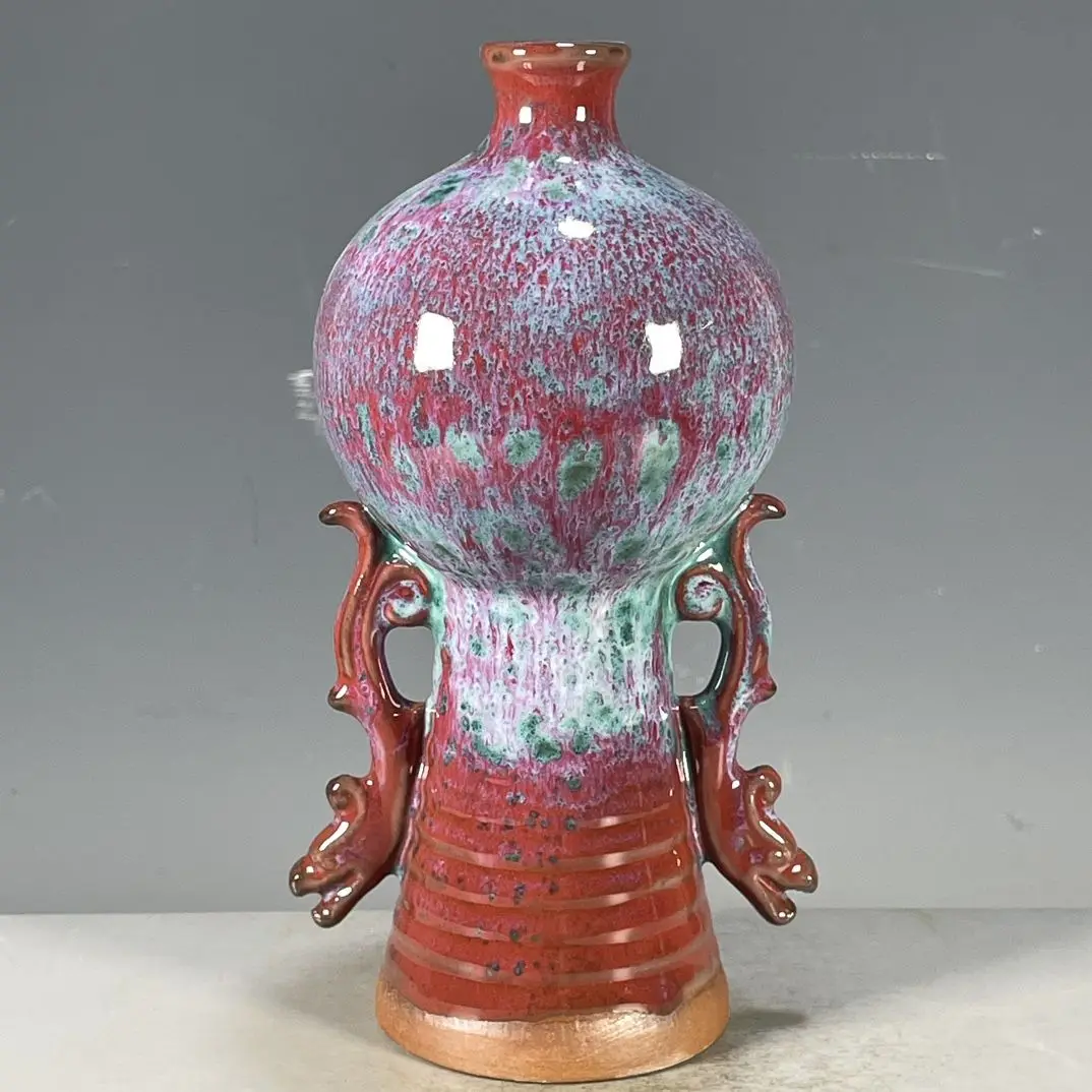

Chinese imitation antique porcelain Jun porcelain kiln-changed glaze double-handled appreciation bottle decorative ornaments