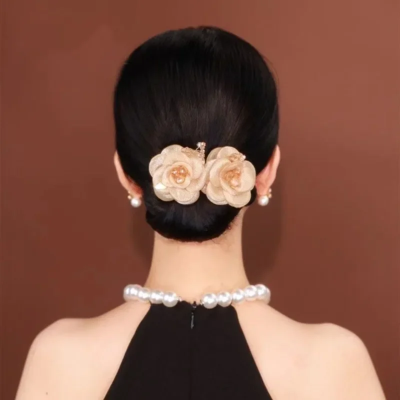 Fashion Elegant Twin Flower Updo Hair Accessories for Women Gift Retro Luxury Lazy Man Tie Up Hair Stick Headwear Mom'sTiara