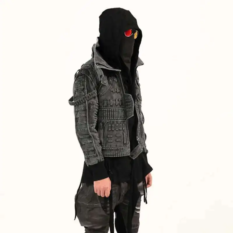 HKSH Spring Autumn Men Punk Waste Land Pleated Asymmetric Loop Vintage Washed Cotton Jacket Techwear Dark Motorcycle Coat HK4372
