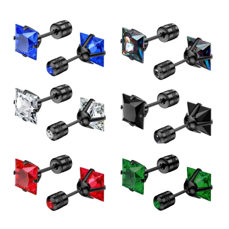 2/12pcs Hypoallergenic Titanium Steel Stud Earrings for Men Women, Zirconia Screw Back Earrings, Cartilage Tragus Ear Piercings