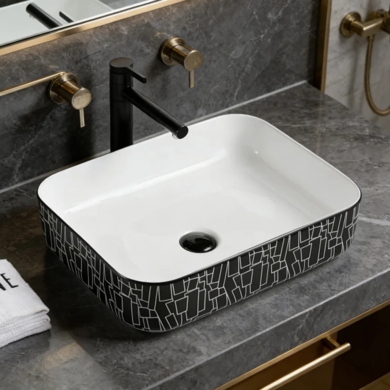 

50Cm*40Cm Oval-Shaped Ceramic Washbasin with Geometric Patterns, Ideal for Modern Bathroom Fixtures, Suitable for Changing Rooms, Vanity Tables, Bathrooms, Toilets, and Rvs