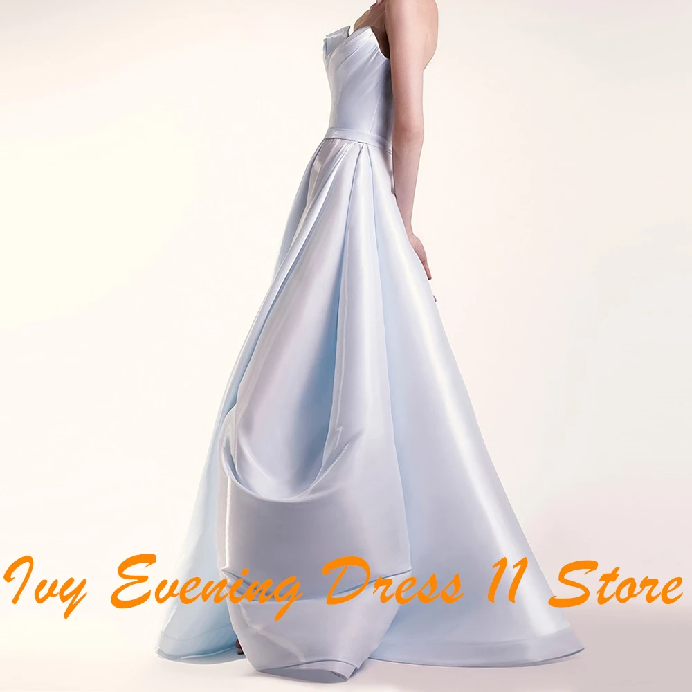 Customized Temperament Sweetheart Pleats Evening Dress Graceful A-Line Satin Sleeveless Belt Zipper Back Photo Color Party Gown