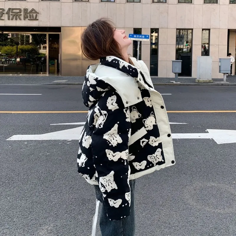 Women's Clothing High-end Plus Size Down Jacket Winter Warm New Hooded Loose White Duck Down Outerwear Quilted Pockets Coats