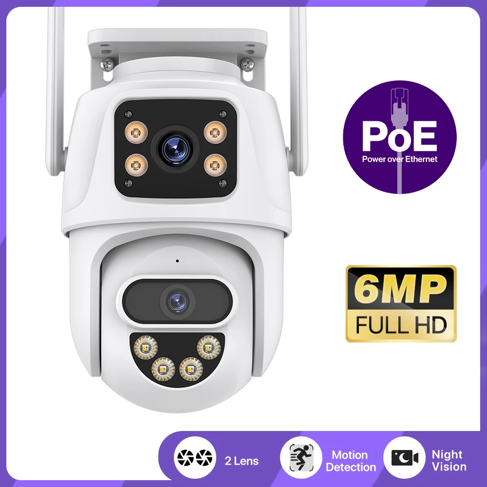 

POE PTZ Waterproof Camera WiFi 3K Dual Lens Auto Tracking Camera Wireless CCTV Security Surveillance System Camera iCsee