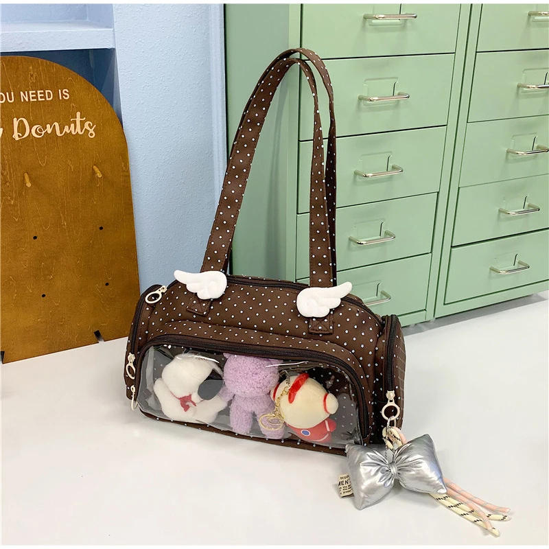 Angel Wings Ita-Tasche mit transparentem Sichtfenster, Damen-Umhängetasche im japanischen Stil, vielseitige Polka-Dot-Handtasche für den täglichen Pendelverkehr – Detail 31
