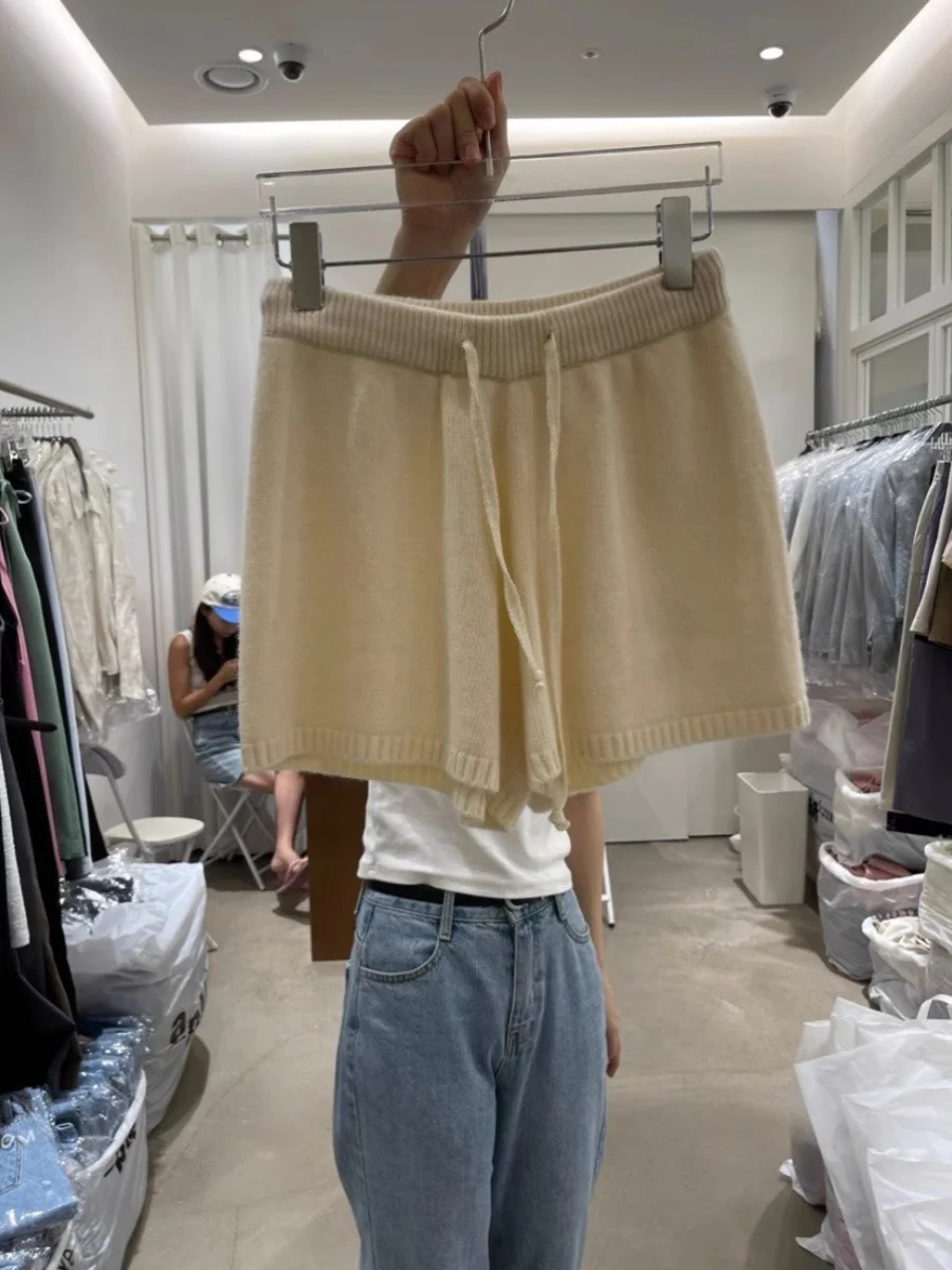 

Simple Basic High Waist Loose Straight Knitted Shorts A-Line Shape Casual Pants Elastic Waist Natural Waist Other 100% Fabric