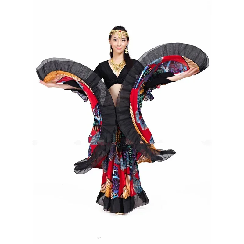 Fato de Dança do Ventre para Dança do Ventre Grande Flor de Balanço Saia Cigana Estampada Borboleta Roupas Tribais, Roupas Flamenco 720 Graus