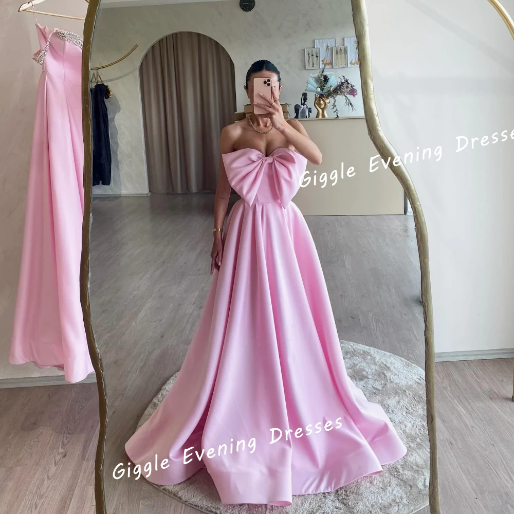 

Giggle Satin Strapless Bow Draped Elegance Prom Gown Saudi Arab A-Line Pretty Floor-Length Evening Party Dresses for Women 2024