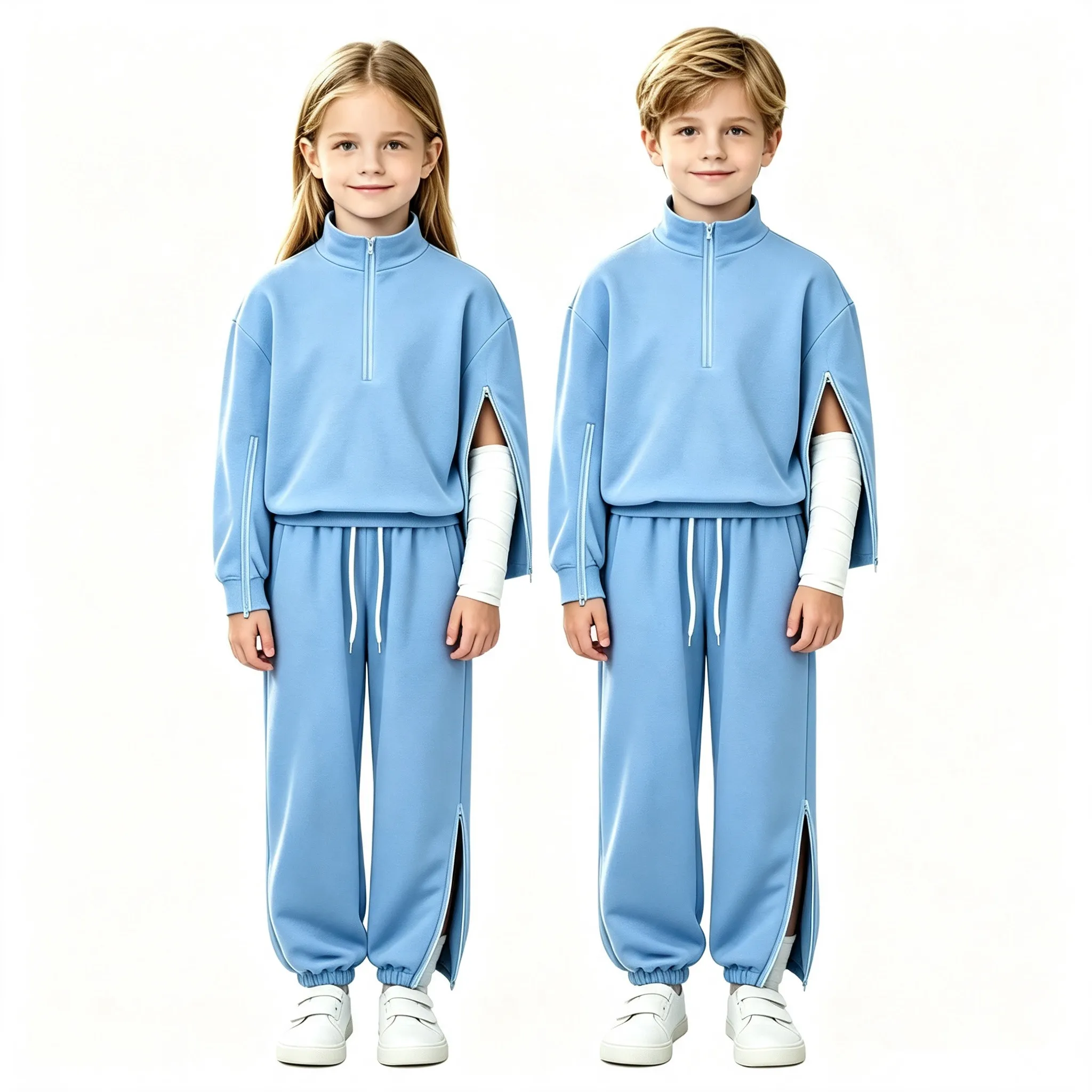 Children Post-surgery Adaptive Clothing Zipper Jacket Top with Pants Hand Foot Fractures Rehabilitation Special Needs Outfit