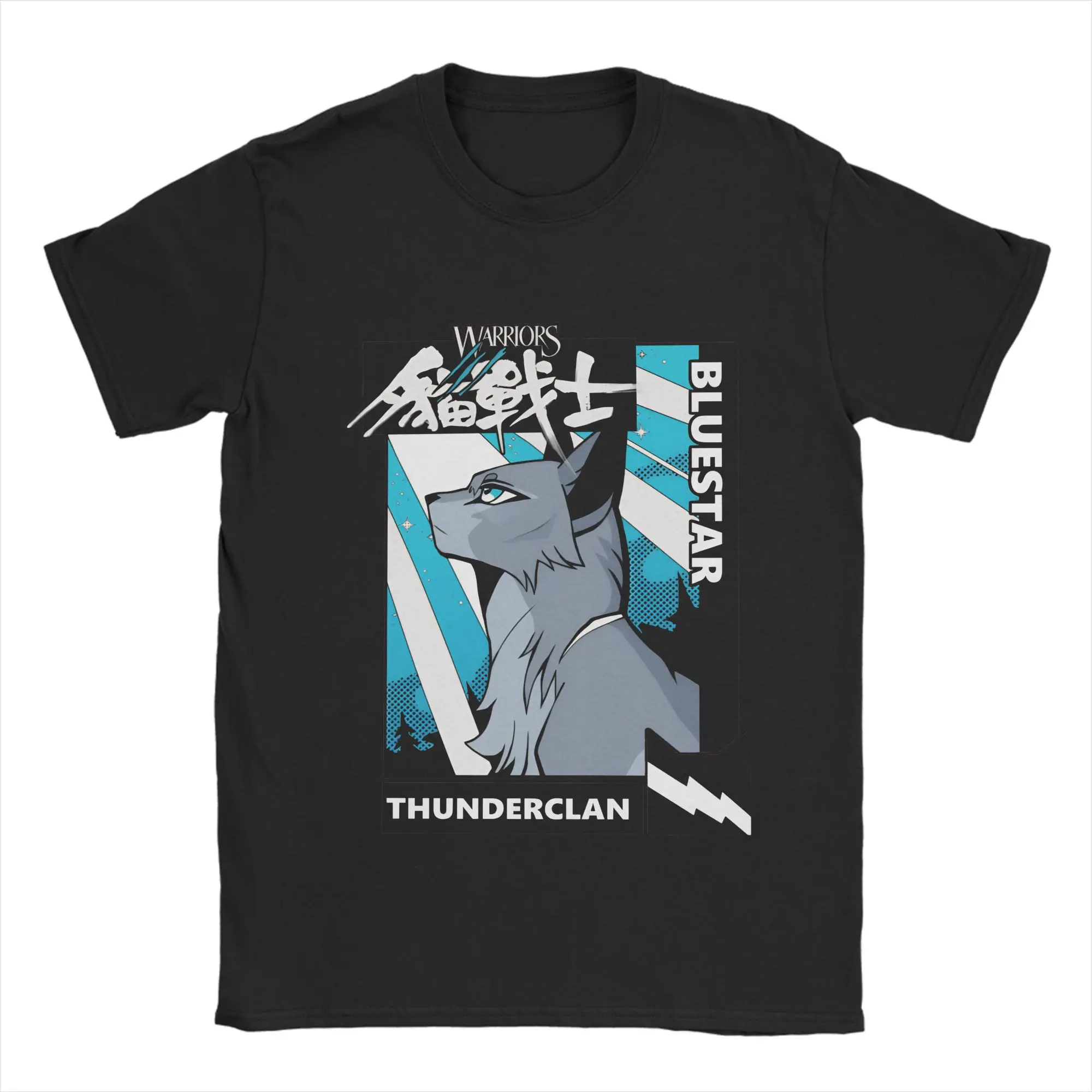 Bluestar From Warrior Cats 100% Cotton T-Shirt For Man Summer Samurai Cat T-Shirts O Neck Tees Oversize Wholesale Clothing