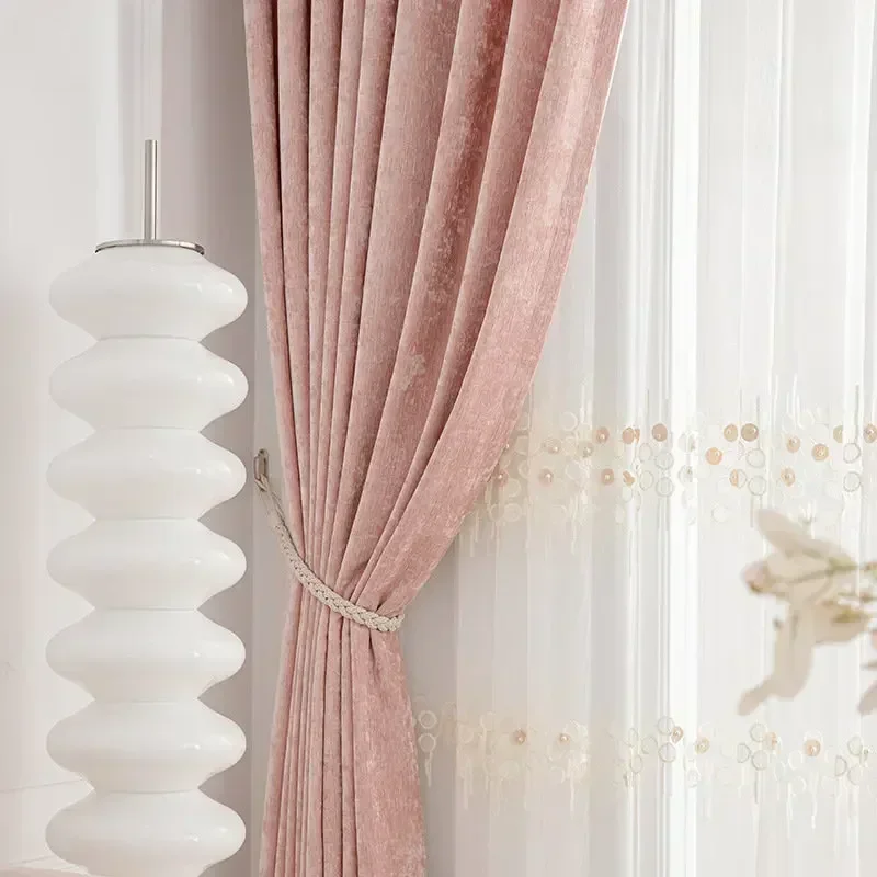 

Pink Luxury Curtains for Living Room Blackout Bedroom Double-sided Chenille Cashmerechildren's Princess Warm Thickened Jacquard