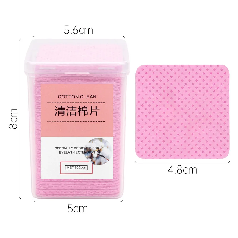 200PCS Glue False Eyelashes Cleaning Cloth Lash Glue Cleaning Cotton Pads Pink Eyelash Glue Clean Cotton Pads Glue Cotton Sheet