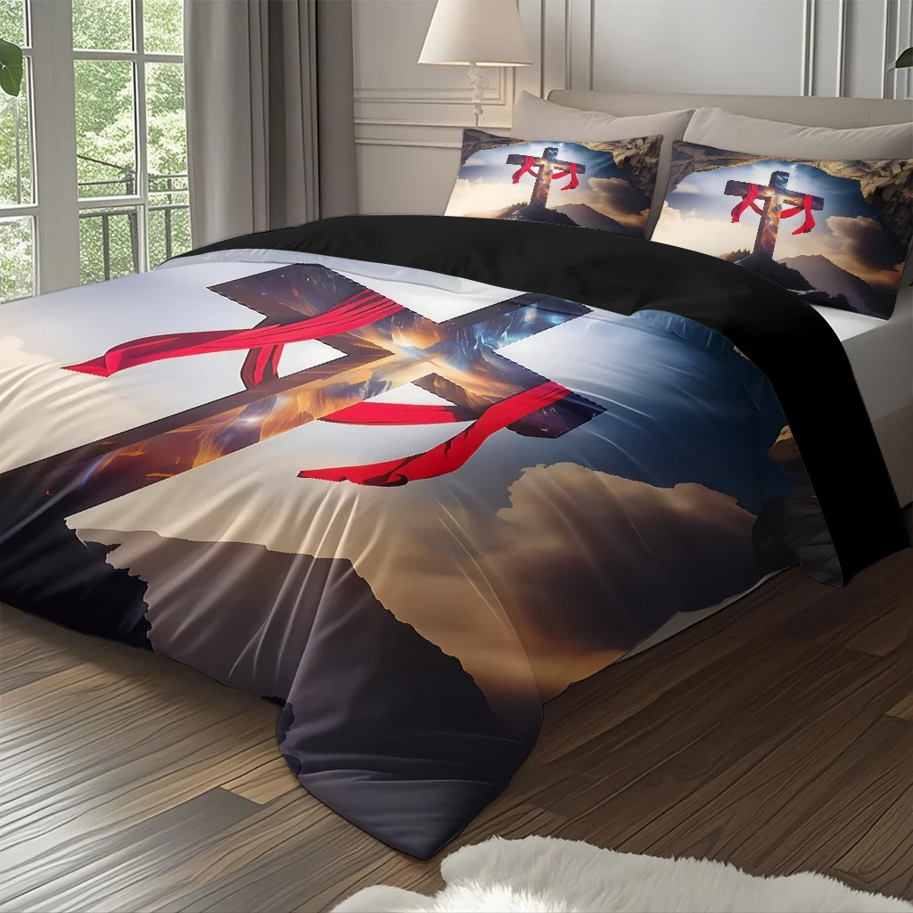 3pcs Comfortable Galaxy Cross Theme Duvet Cover Set, Soft High-Definition Digital Print, Fashion Simple Style, All-Season