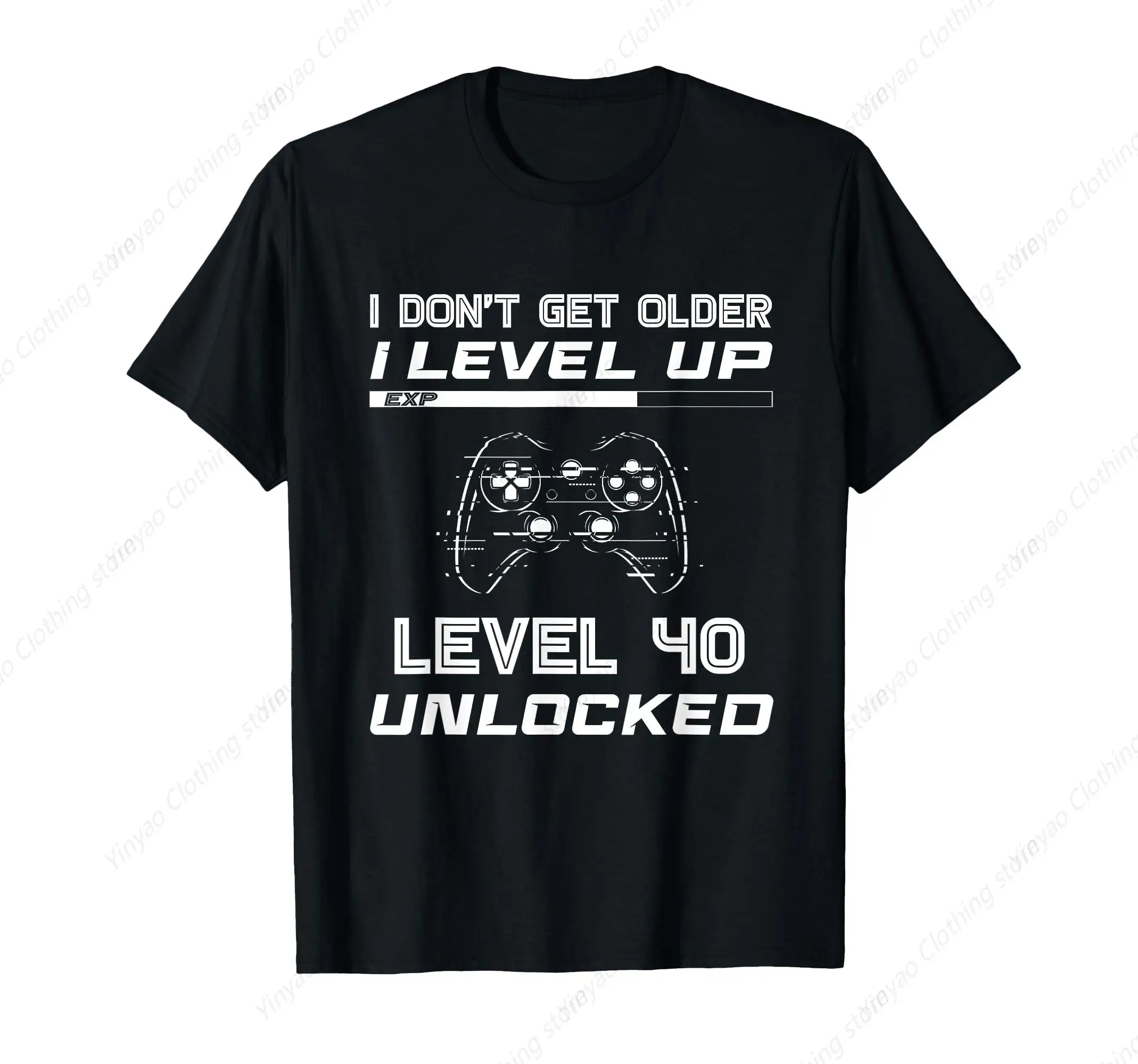 40 Level Unlock Game T-Shirt Cool Print Shirt Pure Cotton Black Casual Comfortable Breathable Short Sleeved Shirt