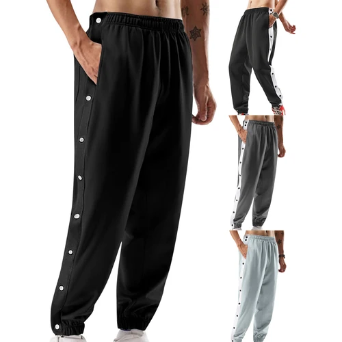 Imagen 2 del producto Pantalones de chándal de baloncesto para hombre, pantalones sueltos con botón a presión, abertura alta, pantalones de entrenamiento para correr, pantalones casuales con bolsillos