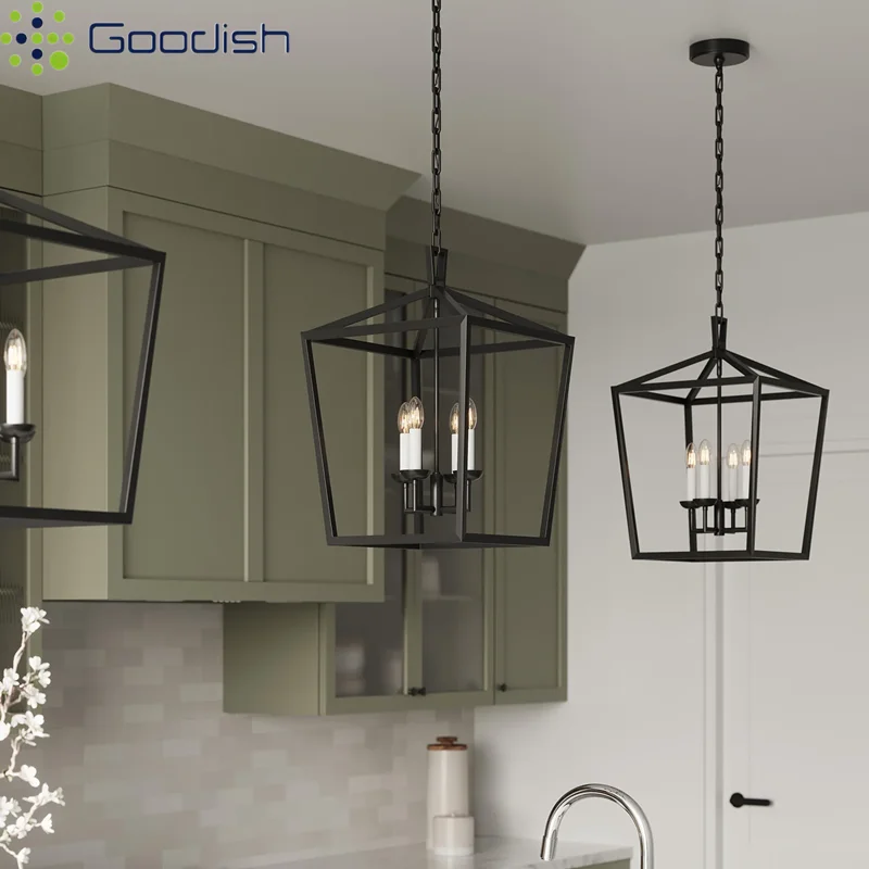 Industrial Vintage Creative Metal Square Cage Candle LED Pendant Lights Lustre Lamps for Living Room Home Decoration Chandelier