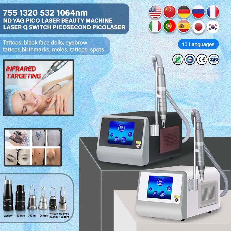 Advannced High Power 3500MJ Pico Laser Q Switched Nd Yag Laser Tattoo Removal Machine 1064nm 532nm 1320nm carbon peeling