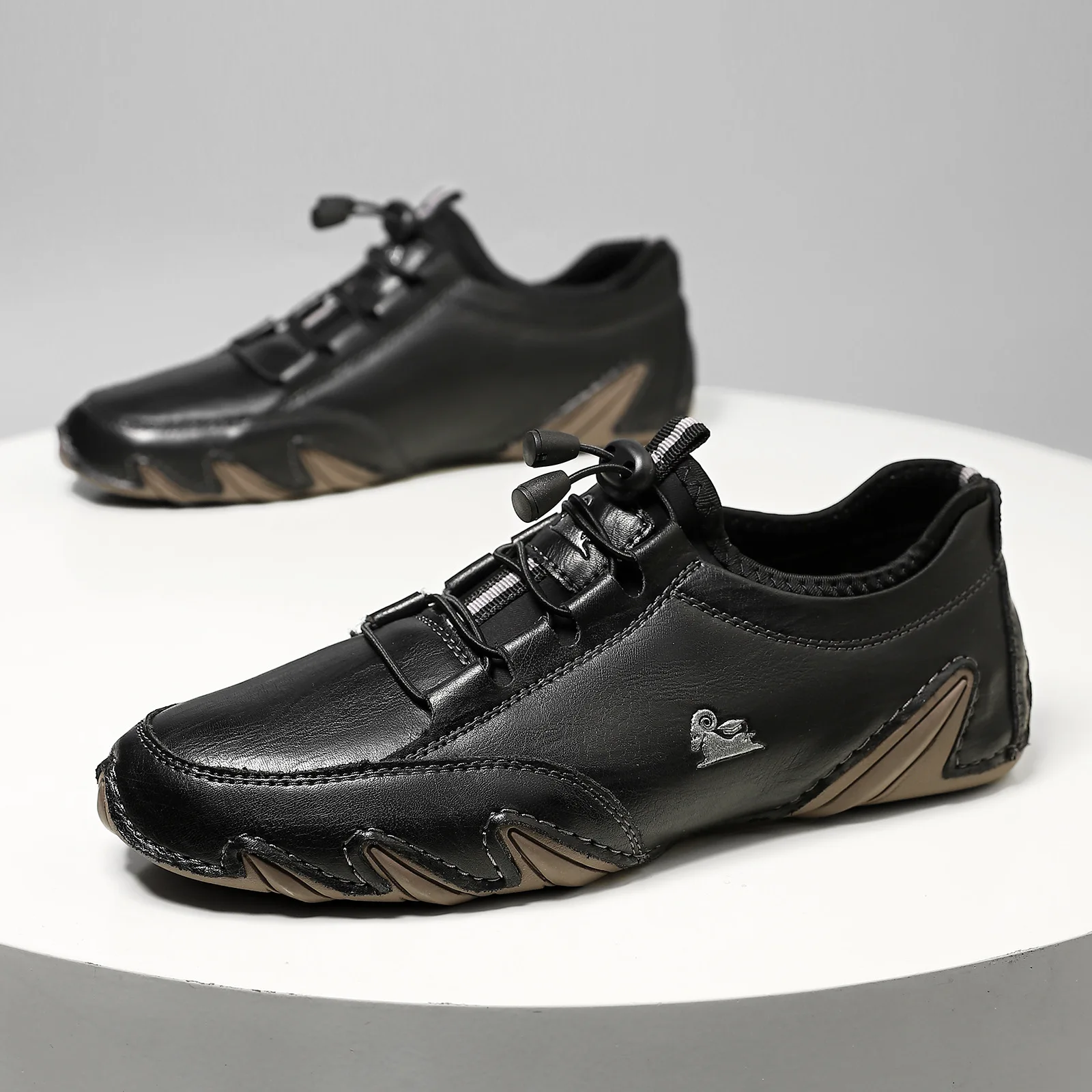 

Мужская обувь большого размера из натуральной кожи с низким верхом, повседневная модная мужская слипоны с круглым носком, резиновая подошва для отдыха на открытом воздухе