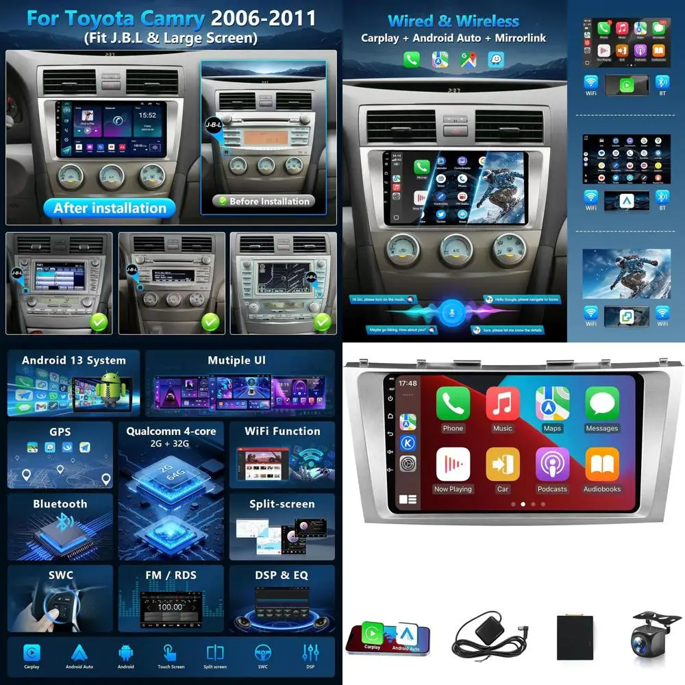 

Android Car Play Stereo for Toyota Camry 2006 2007 2008 2009 2010 2011 Radio Apple CarPlay Android Auto, 9" Touchscreen for Camr