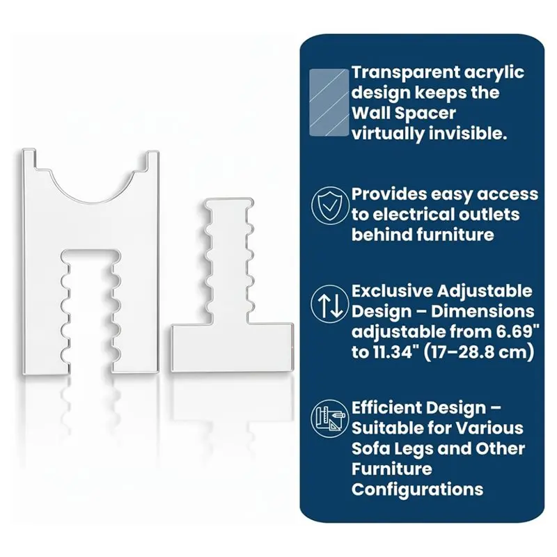 A63K-Prevent Fire Risks& Ensure Furniture Safety- Adjustable Clear Acrylic Wall Spacer(2-Pack) 6.69" To 11.34" For Wall Protecti
