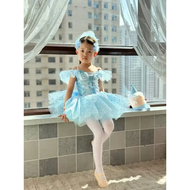 

Детское балетное платье с пайетками, серебристая юбка для современных танцев, костюм принцессы для девочек, детский костюм для выступлений, розовое платье-пачка 110-160 см