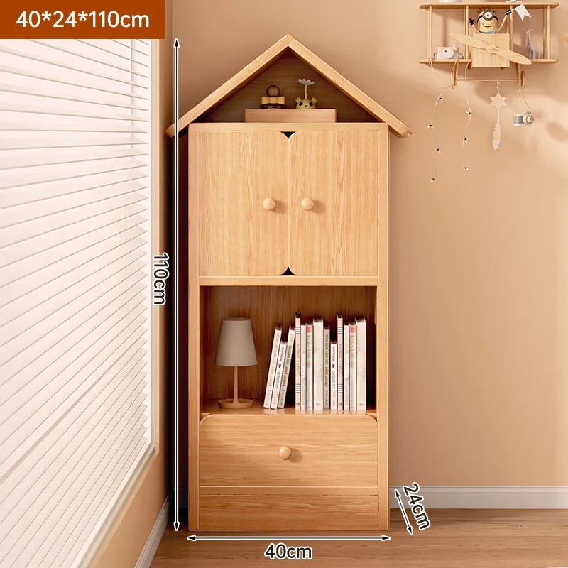 Kinderbücherregal aus Massivholz, Kinderschrank in Hausform, Kleinkindregal mit Kippschutz für den Kindergarten