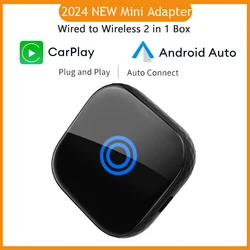 New 2 in 1 Mini Wireless Carplay Adapter Android Auto Fast Connect Plug and Play For Apple USB Type-C Dongle in Universal Car