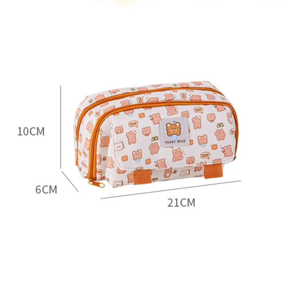 Cute Pen Case Large Capacity Animal Stationery Storage Bag Polyester Fiber Multiple Pockets Pen Organizer Pouch Girl