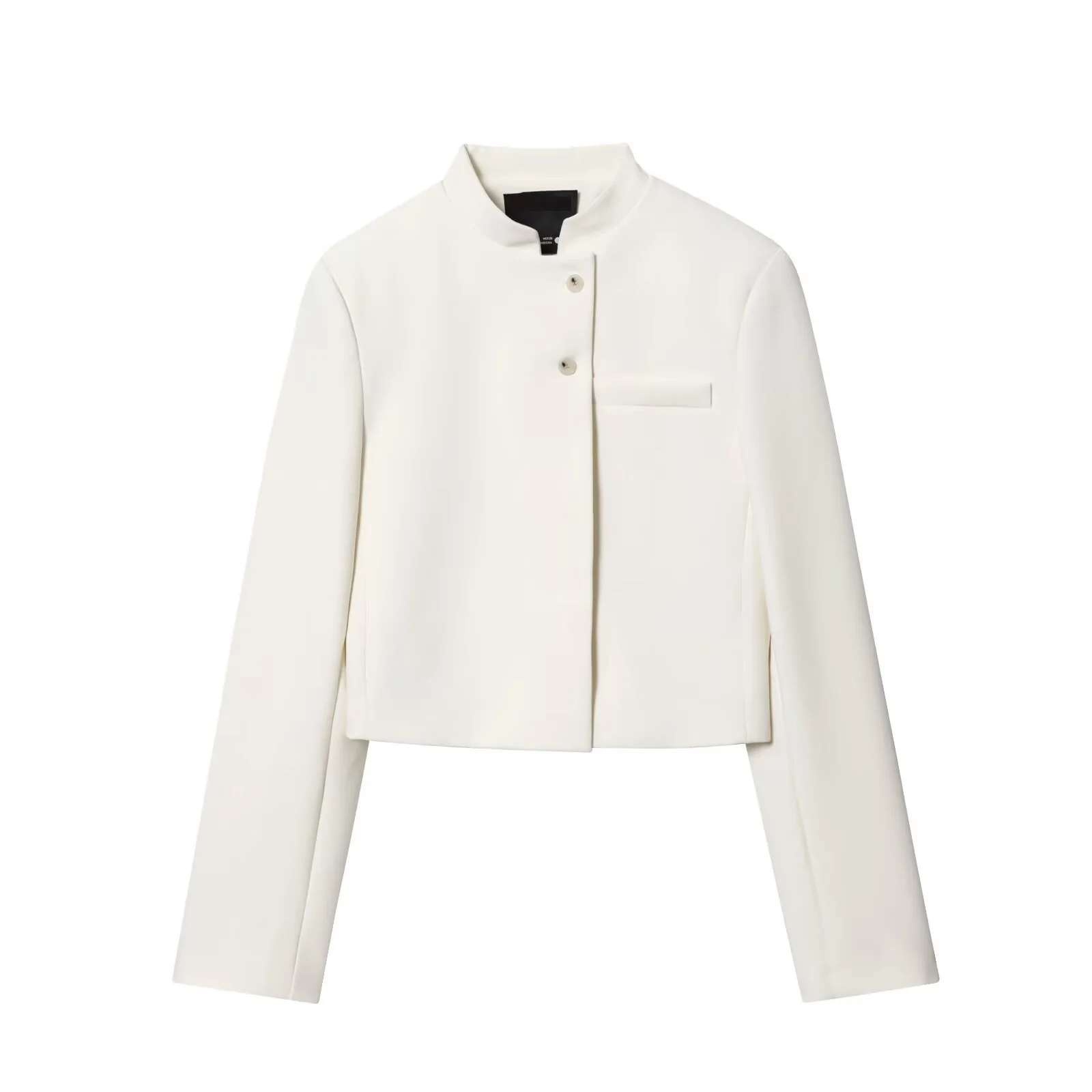 

Stand Collar Button-up Crop Blazer Women Autumn Winter Fashion Short Jackets Coats Female Casual Loose Tops Outerwear Outfits
