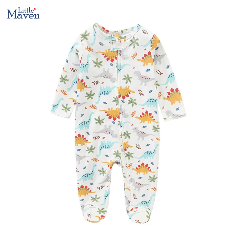 Little maven 2024 Summer Autumn Toddler Jumpsuit Baby Boys One-Pieces Newborn Dinosaur Print Romper Kids Clothes 0-2 year Cotton