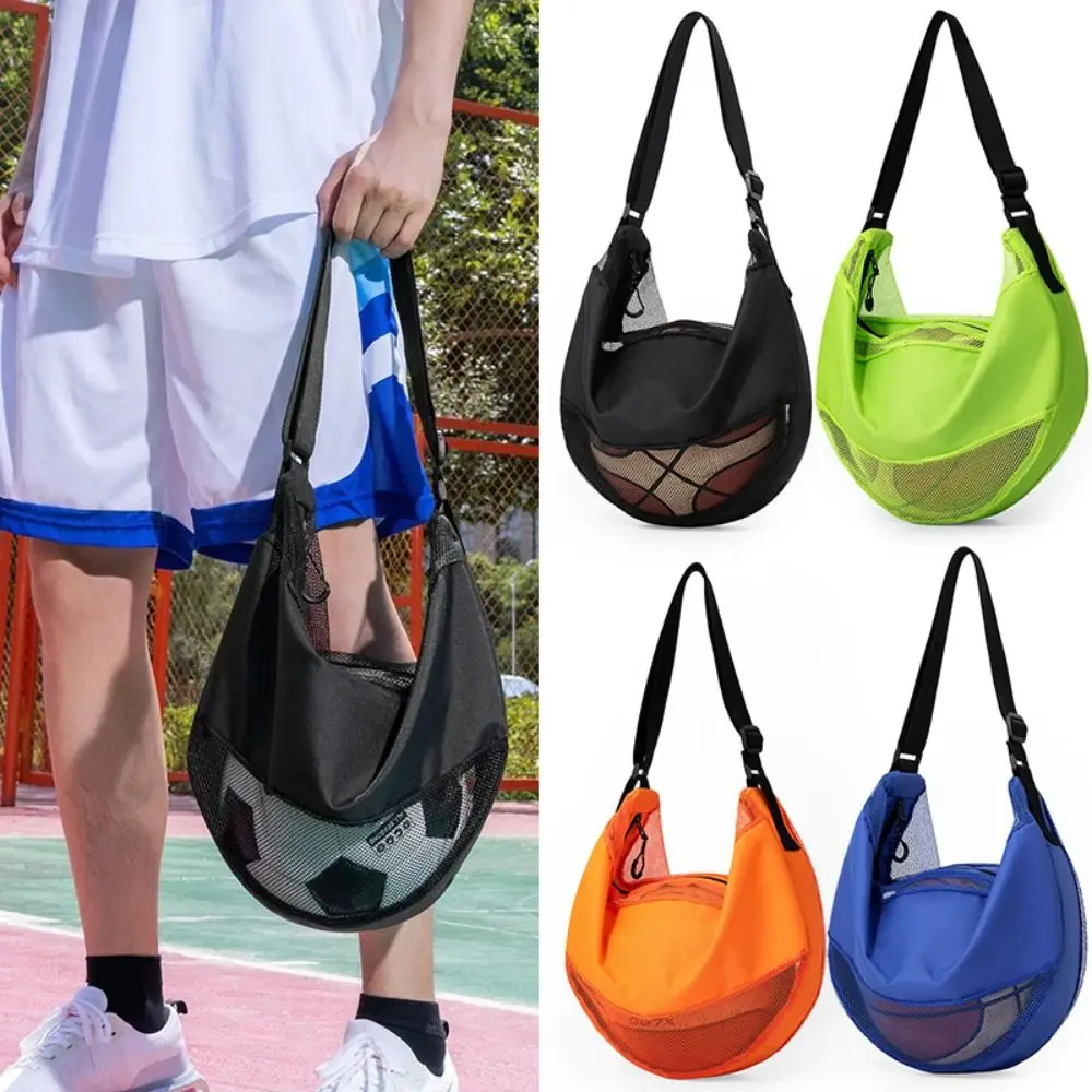 Multifunctional Basketball Mesh Bag Breathable Adjustable Single Ball Bag Portable with Zipper Pocket Sports Ball Shoulder Bag