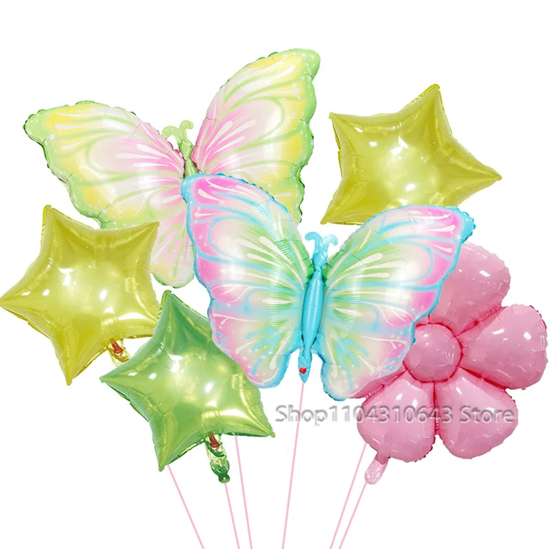 1/3/6 Stück Schmetterling-Folienballons Rosa Gänseblümchen-Blumenballon für Mädchen Frauen Hochzeit Brautparty Geburtstag Party Deko Zubehör – Detail 2