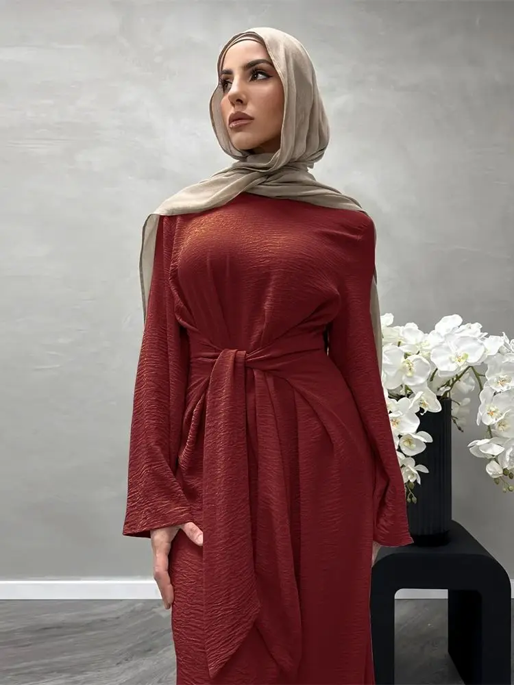 Eid Modest Abaya Dubai Muslim Kaftan Bandage Long Sleeve Maxi Dress Abayas For Women Kebaya Caftan Marocain Robe Femme Vestidos