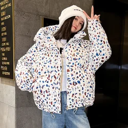 Down Cotton Coat Womens 2024 New Winter Jacket Short Loose Padded Coats Printing Hooded All-match Fashion Korean Bread Jackets